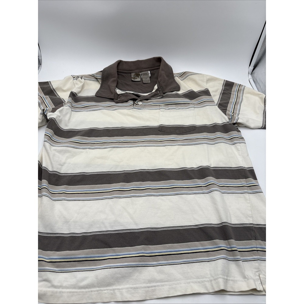 OP Ocean Pacific Polo Mens Size Extra Large Vertical Stripes Brown White Blue‎